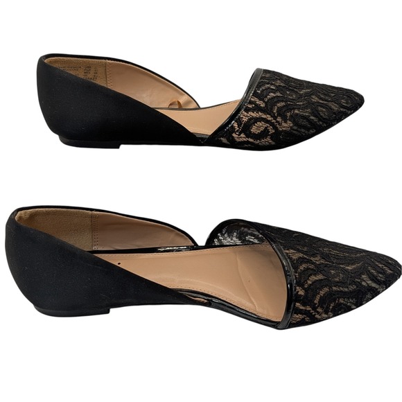 Fioni Flat Lace Shoes Black Pointy Evening Wear Formal Wedding Womens Eight - Picture 3 of 7